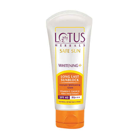 Buy Lotus Herbals Safe Sun Whitening+ Long Last Sunblock SPF 40 Instant Whitening Glow (50 g) - Purplle