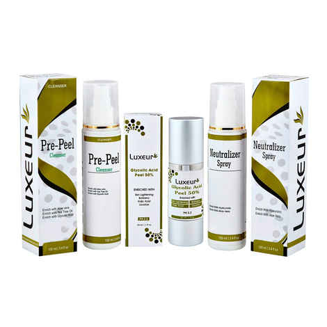 Buy Luxeur Glycolic Acid Peel 50% Kit Pre Peel Cleanser & Nautralizer Spray (230 ml) - Purplle