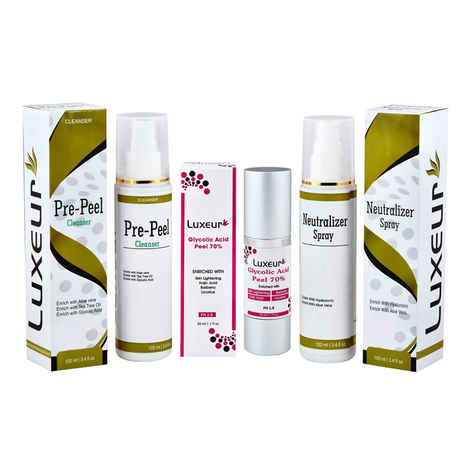 Buy Luxeur Glycolic Acid Kojic Peel 70% Kit Pre Peel Cleanser & Nautralizer Spray (230 ml) - Purplle