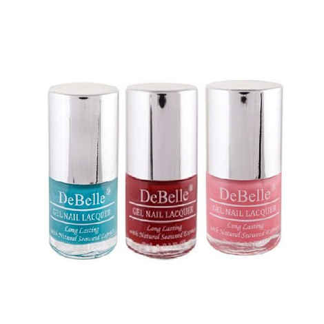 Buy DeBelle Gel Nail Polish Combo Set of 3 - Royale Cocktail (Turquoise Blue), Moulin Rouge (Maroon Red), Miss Bliss (Shimmer Pink) - 8ml Each - Purplle