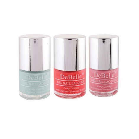 Buy DeBelle Gel Nail Polish Combo Set of 3 - Mint Amour (Mint Blue), Princess Belle (Coral Orange), Miss Bliss (Pink Shimmer) - 8ml Each - Purplle