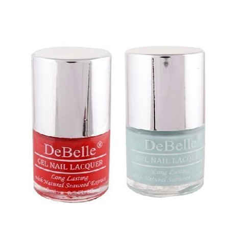 Buy DeBelle Gel Nail Polish Combo Set of 2 - French Affair (Red) and Mint Amour (Mint Blue) 8 ml each - Purplle