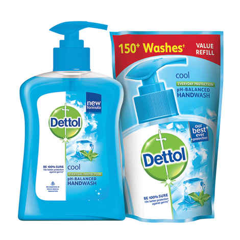 Buy Dettol Liquid Hand Wash Cool (200 ml) + Dettol Liquid Soap Refill (185 ml) - Purplle
