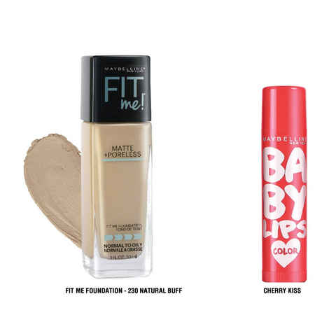 Buy Maybelline New York Fit Me Foundation 230 Natural Buff (30 ml) & Get Baby Lips Cherry Kiss SPF 20 FREE - Purplle
