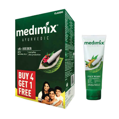 Buy Medimix Classic Ayurvedic 18 Herbs (625 g) 4+1 Pack + Medimix Face Wash (50 ml) - Purplle