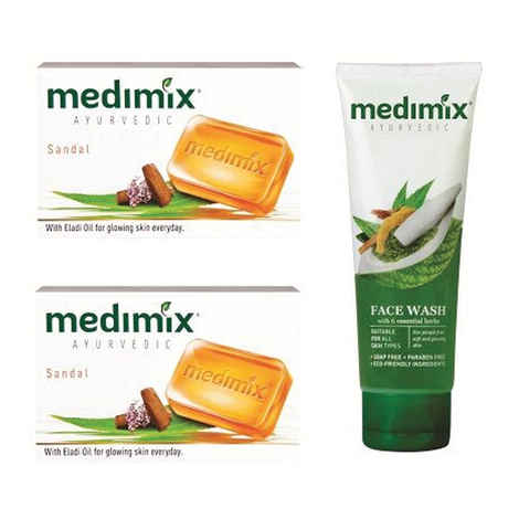 Buy Medimix Sandal Soap (125 g) (Pack Of 2) + Face Wash (100 ml) - Purplle
