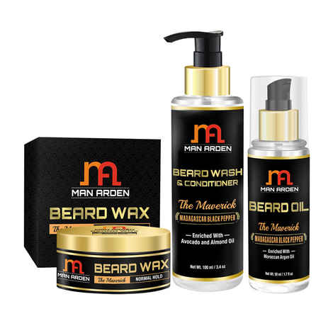 Buy Man Arden Beard Wax (50 g) + Beard Wash (Shampoo) + Beard Oil (The Maverick) (50 ml) - Purplle