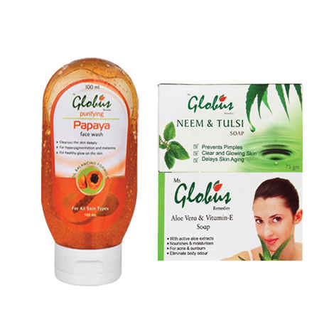 Buy Globus Papaya Facewash+ Neem Soap+ Aloe Soap (150 g + 100 ml) - Purplle