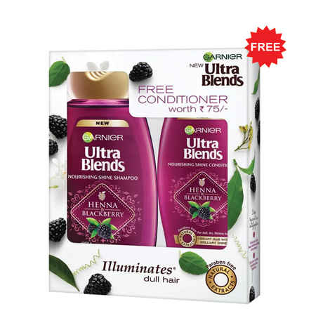 Buy Garnier Ultra Blends Henna & Blackberry Shampoo (180 ml) + Conditioner (75 ml) FREE - Purplle