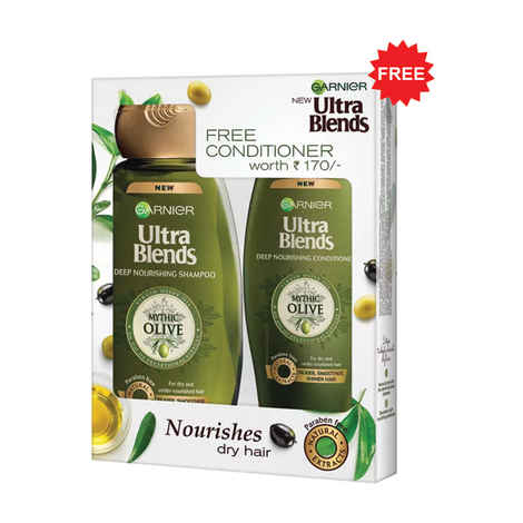 Buy Garnier Ultra Blends Mythic Olive Shampoo (360 ml) + Conditioner (175 ml) FREE - Purplle