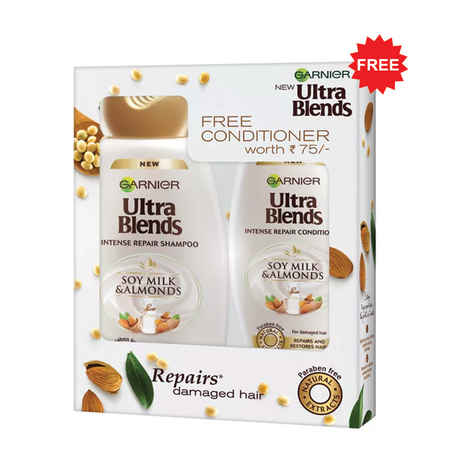 Buy Garnier Ultra Blends Soy Milk & Almonds Shampoo (175 ml) + Conditioner (75 ml) FREE - Purplle