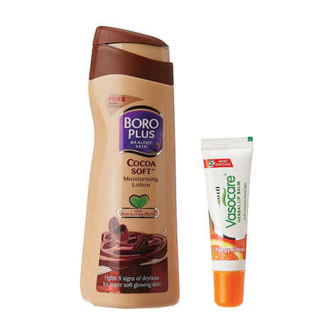 Boro Plus Cocoa Soft Moisturizing Lotion (100 ml) with Free Vasocare Herbal Lip Balm (10 g)