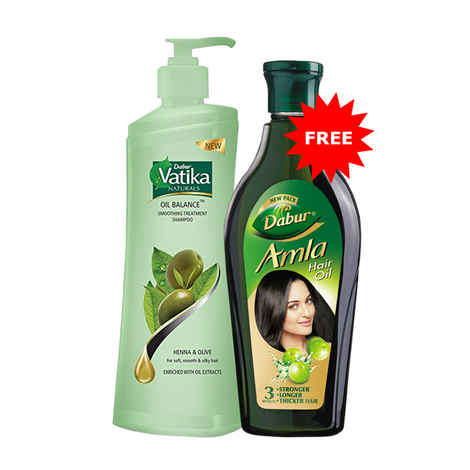 Buy Dabur Vatika Oil Balance Smoothing Treatment (340 ml) + Free Dabur Amla Hair Oil (180 ml) - Purplle
