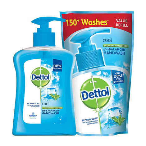 Buy Dettol pH-Balanced Germ Protection Liquid Handwash Pump , Cool - 200 ml with Dettol Liquid Handwash Refill Pouch (175 ml) - Purplle