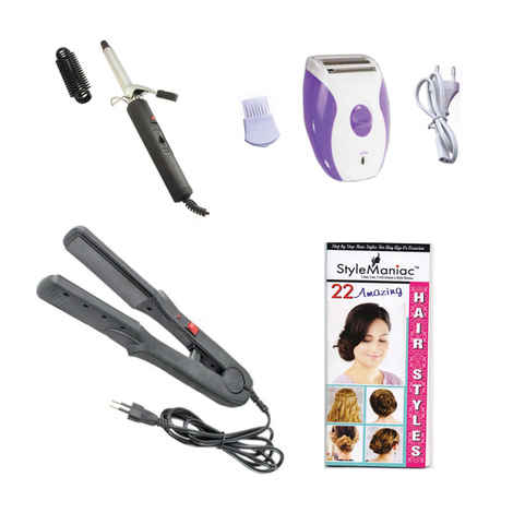 Buy Style Maniac Combo Of Hair Straightener , Hair Curler And Epilator (Ak-2001) And Get A Hairstyle Book Free - Purplle