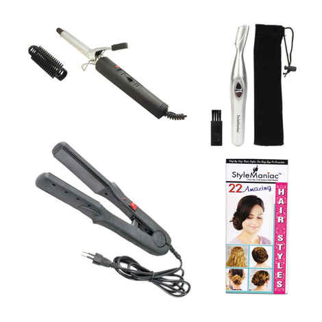 Buy Style Maniac Combo Of Hair Straightener , Hair Curler And Painless Eyebrow Hair Remover And Get A Hairstyle Book Free - Purplle