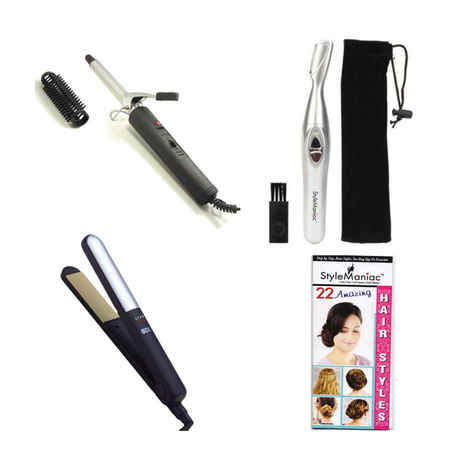 Buy Style Maniac Combo Of Professional Hair Straightener , Hair Curler And Painless Eyebrow Hair Remover And Get A Hairstyle Book Free - Purplle