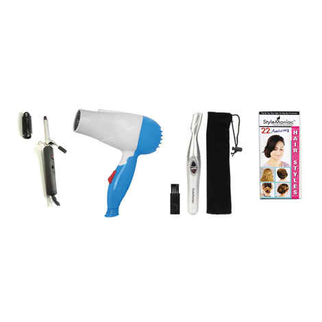 Buy Style Maniac Combo Of Hair Curler , Hair Dryer And Painless Eyebrow Hair Remover And Get A Hairstyle Book Free - Purplle