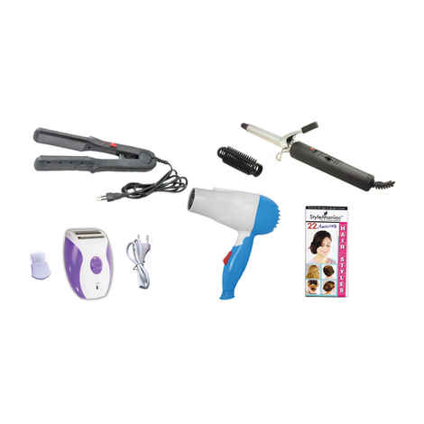 Style Maniac Combo Of Hair Straightener , Hair Curling Rod , Hair Dryer And Epilator(Ak-2001) And Get A Hairstyle Book Free
