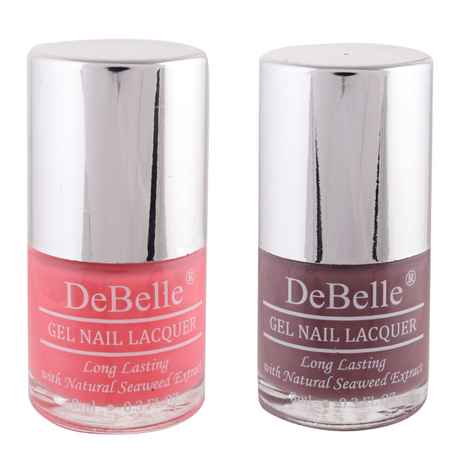 Buy DeBelle Gel Nail Polish Combo Set of 2 - Bebe Kiss (Hot Pink) and Majestique Mauve (Mauve) 8 ml each - Purplle