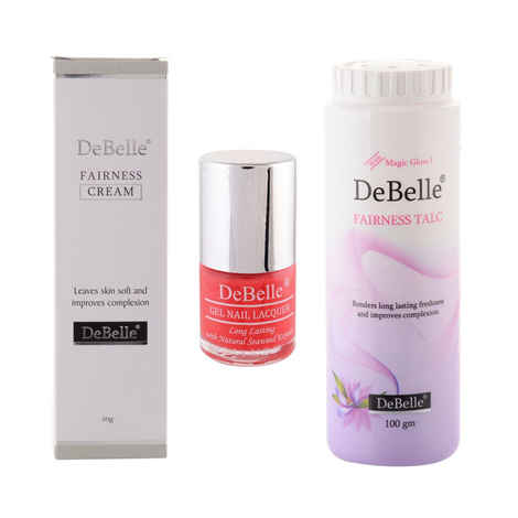 Buy Debelle Beauty Kit Of Debelle Fairness Cream (50 g) & Debelle Fairness Talc (100 g) And Debelle Nail Polish (Coral Orange) - Purplle