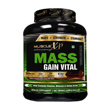 Buy MuscleXP Mass Gain Vital with MultiVitamins - 2Kg (4.4 lbs), Dark Chocolate - With Whey Protein - Purplle