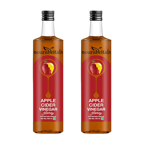 Buy NourishVitals Apple Cider Vinegar With Honey 500ml x 2 Bottles - With Mother Vinegar, Raw, Unfiltered - Purplle