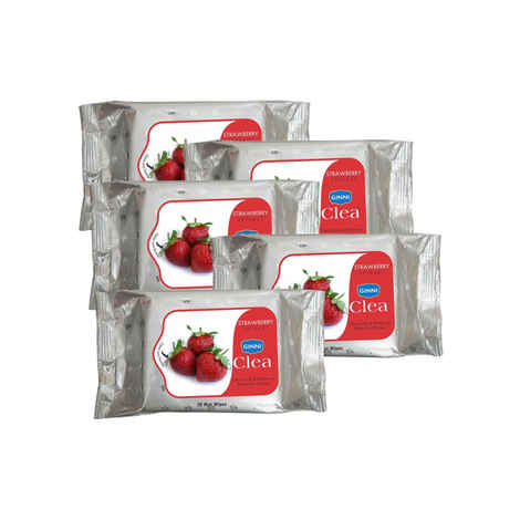 Buy Ginni Clea Cleansing & Make Up Remover Wipes (Strawberry) (Pack Of 5) (30 Wet Wipes Per Pack) - Purplle
