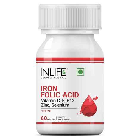 Buy INLIFE Chelated Iron Folic Acid Supplement with Vitamin C, E, B12, Zinc & Selenium for Men Women - 60 Tablets - Purplle