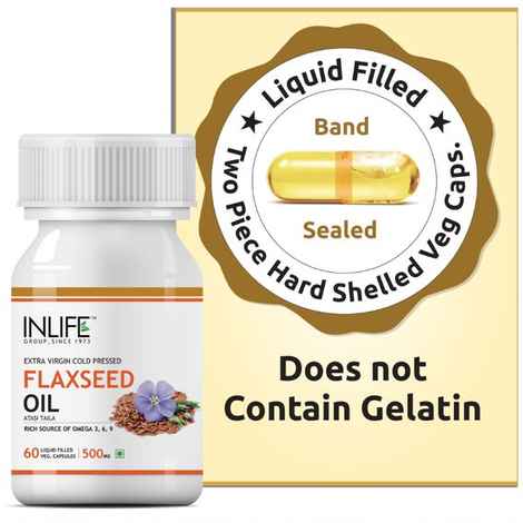 INLIFE Flaxseed Oil (Extra Virgin Cold Pressed Oil) 500 mg - 60 Vegetarian Capsules