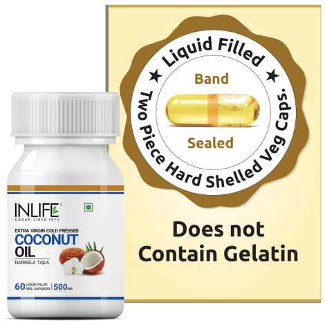 Buy INLIFE Extra Virgin Cold Pressed Coconut Oil Capsules, 500mg – 60 Vegetarian Capsules - Purplle