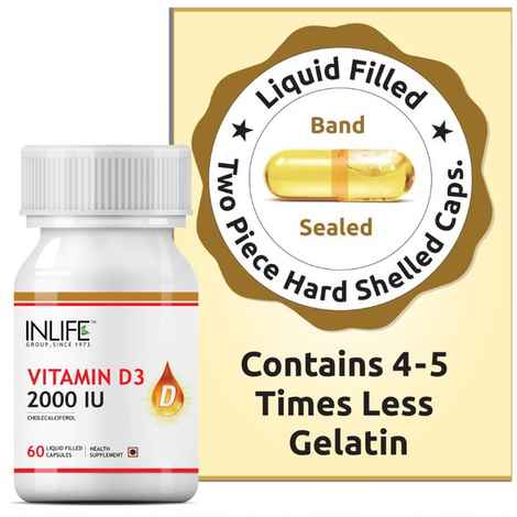 Buy INLIFE  Vitamin D3 (Cholecalciferol), 2000 IU, 60 Capsules For Bone Health  - Purplle