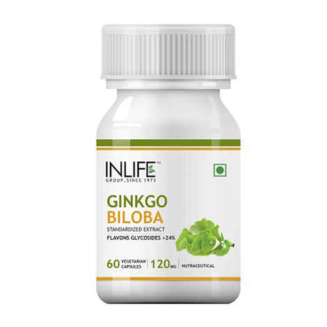 INLIFE Ginko Biloba Extract (Flavons Glycosides > 24%) 120mg (60 Vegetarian Capsules) for Healthy Brain Function