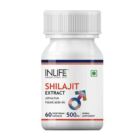 Buy INLIFE Shilajit Extract (Fulvic Acid > 3%) 500mg (60 Vegetarian Capsules) For Stamina and Vitality - Purplle