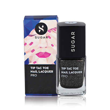 SUGAR Cosmetics Tip Tac Toe Nail Lacquer - 018 Bounce Black (Black Glitter)