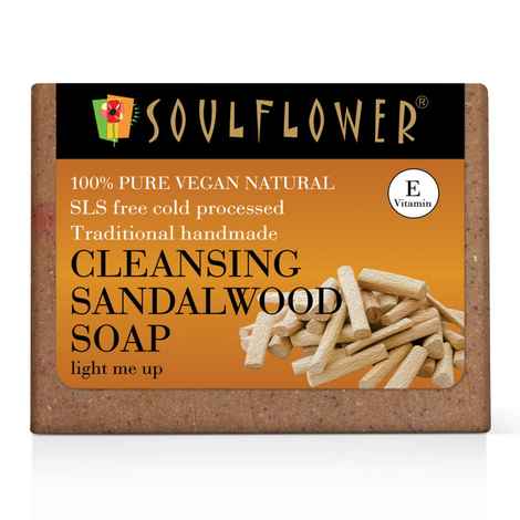 Buy Soulflower Cleansing Sandalwood Soap for radiant & glowing skin, 100% Pure & Natural, Handmade SLS Free, Cold Processed, 150g - Purplle