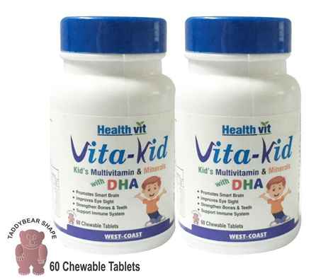 Buy Healthvit Vita-Kid Kid'S Multivitamin With Dha & Minerals 60 Chewable Tablets (Pack Of 2) - Purplle