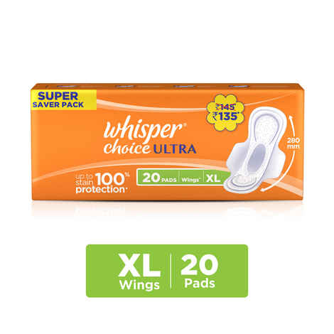 Buy Whisper Choice Ultra Wings Sanitary Pads Extra Large Size 20 pc Pack - Purplle