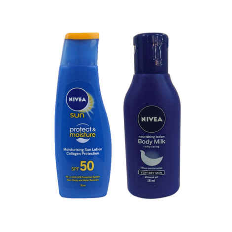 Buy Nivea Sun Protect & Moisturising Lotion SPF-50 (75 ml) + Nivea Nourishing Body Milk With Almond Oil (18 ml) - Purplle