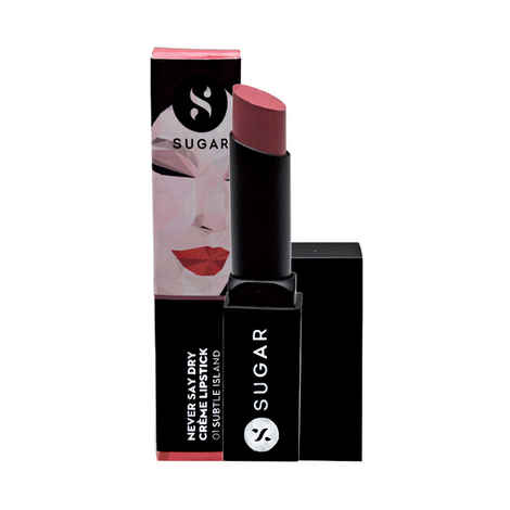 SUGAR Cosmetics Never Say Dry Creme Lipstick - 01 Subtle Island (Muted Brownish Pink)
