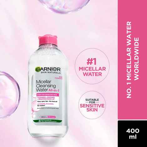 Garnier Micellar Water, 400ml - Gentle Cleanser For Sensitive Skin, Get 100% Clean Skin