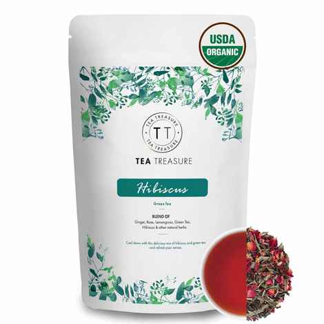 Buy TeaTreasure Tropical Hibiscus Green Tea - 100 Gm - A Blend of Hibiscus Petals with Rose Petals , Lemongrass & Green Tea - Purplle