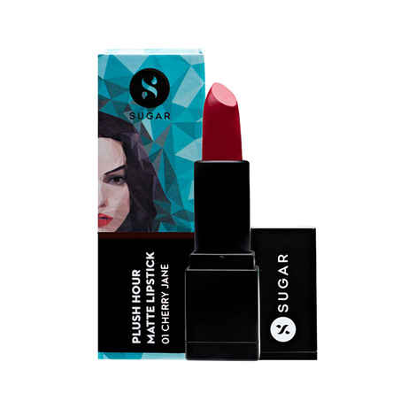 SUGAR Cosmetics Plush Hour Matte Lipstick - 01 Cherry Jane (Cool Toned Red)