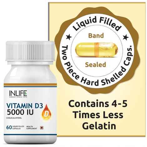 Buy INLIFE  Vitamin D3 Cholecalciferol Supplement for Men Women 5000 IU - 60 Liquid Filled Capsules - Purplle