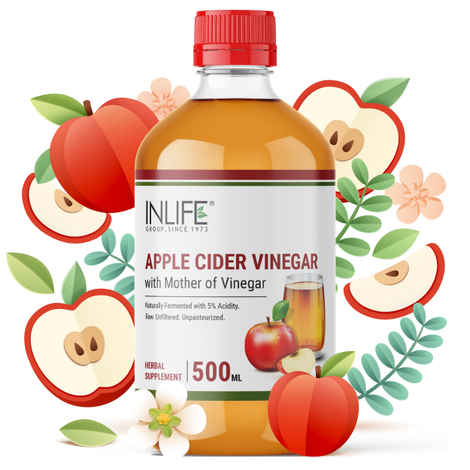 INLIFE Apple Cider Vinegar with Mother Vinegar, Raw, Unfiltered, Unpasteurized Supplement – 500 ml