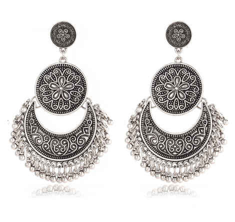 Buy Crunchy Fashion "The Tribal Muse" Oxidized Silver Chandbali Earrings - Purplle
