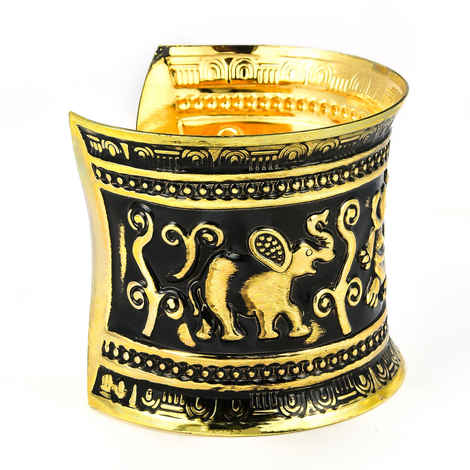 Buy Crunchy Fashion Antique Gold Engraved Cuff Bracelet - Purplle