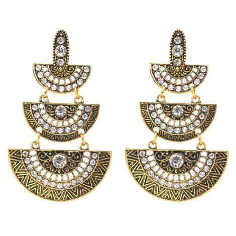 Buy Crunchy Fashion Antique Gold Fan Shaped Chandelier Earrings For Girls - Purplle