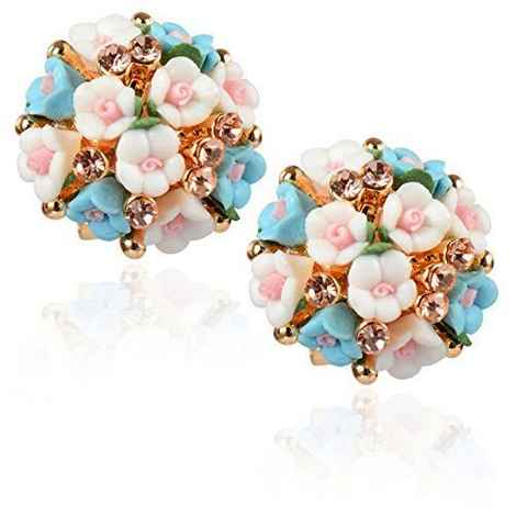Buy Crunchy Fashion Aqua-White Floret Stud Earrings For Girls - Purplle