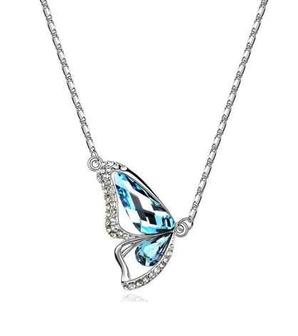 Buy Crunchy Fashion Austrain Crystal Blue Butterfly Necklace - Purplle